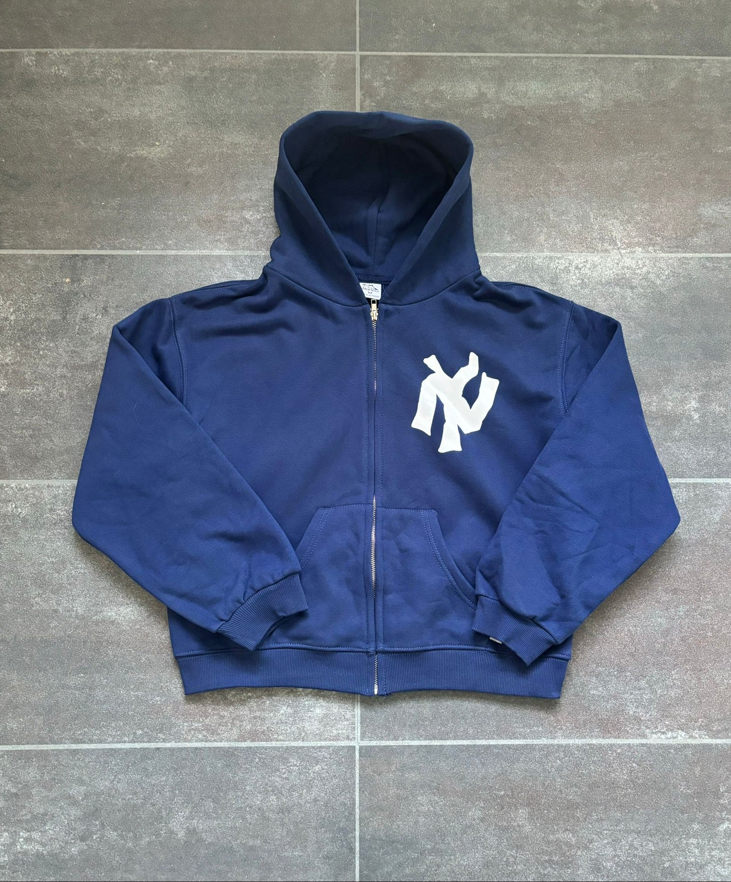 Akimbo Navy Cropped Zip Up Hoodie