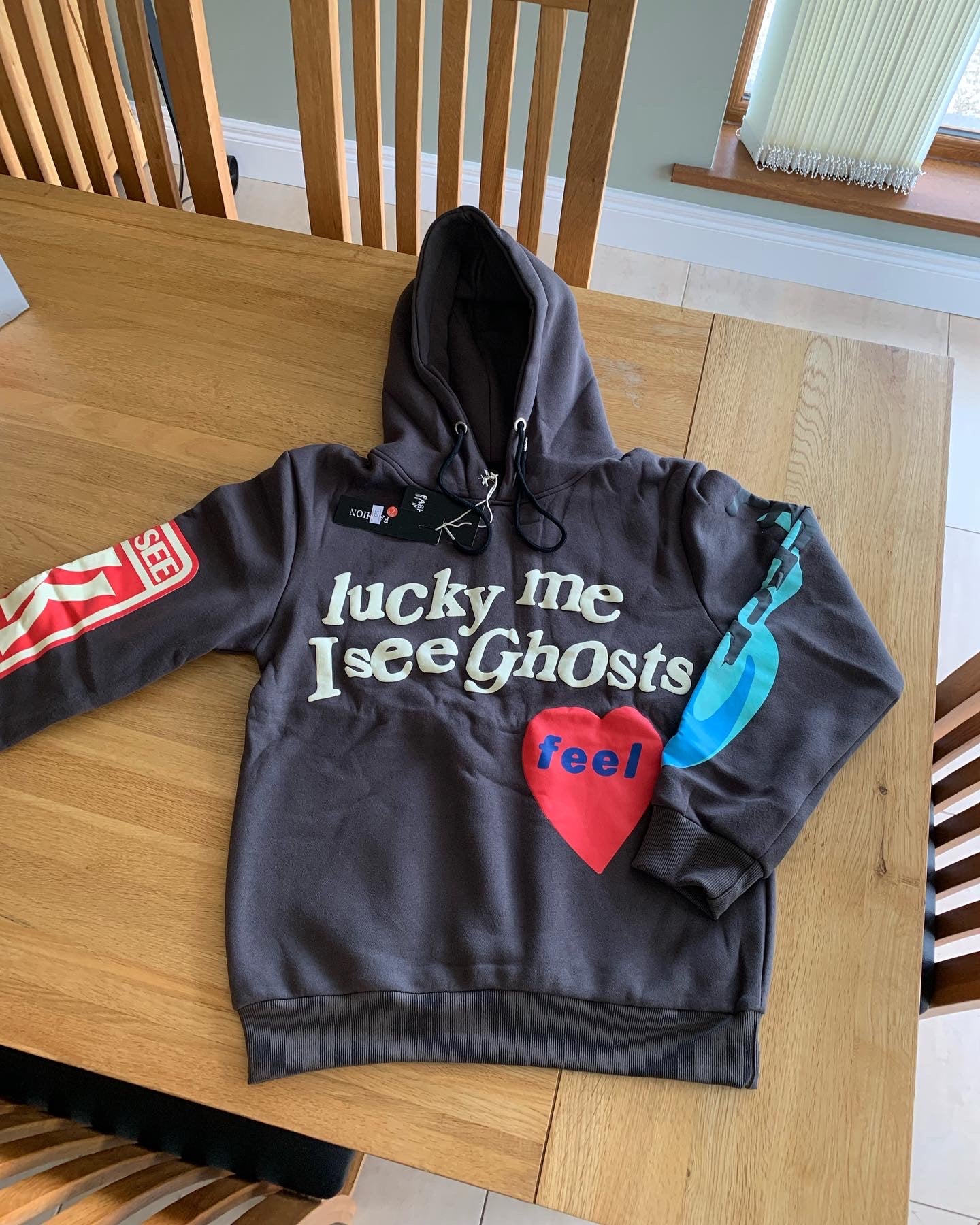 Lucky Me I See Ghosts Grey Graphic Hoodie