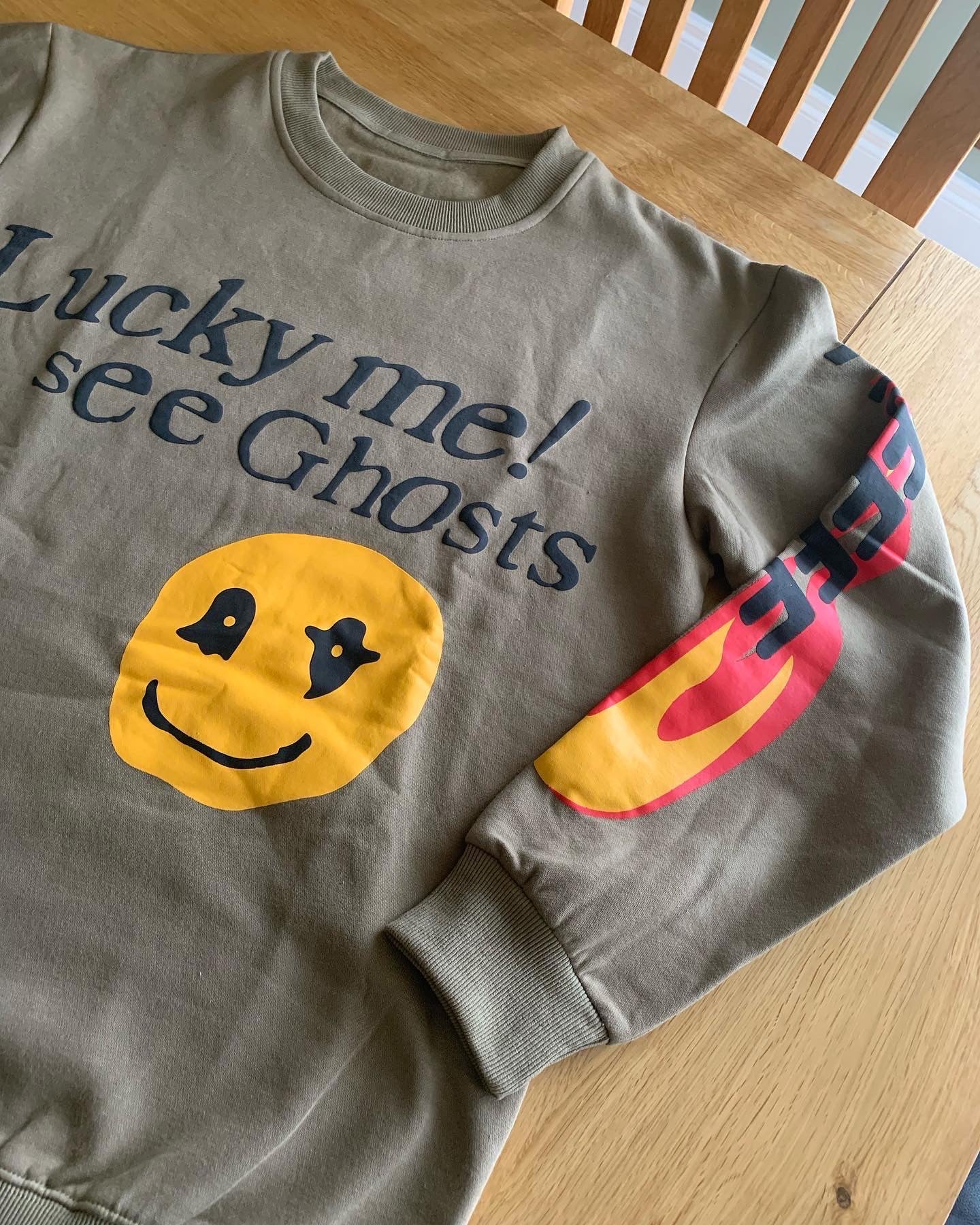 Lucky Me I See Ghosts Brown Graphic Sweatshirt