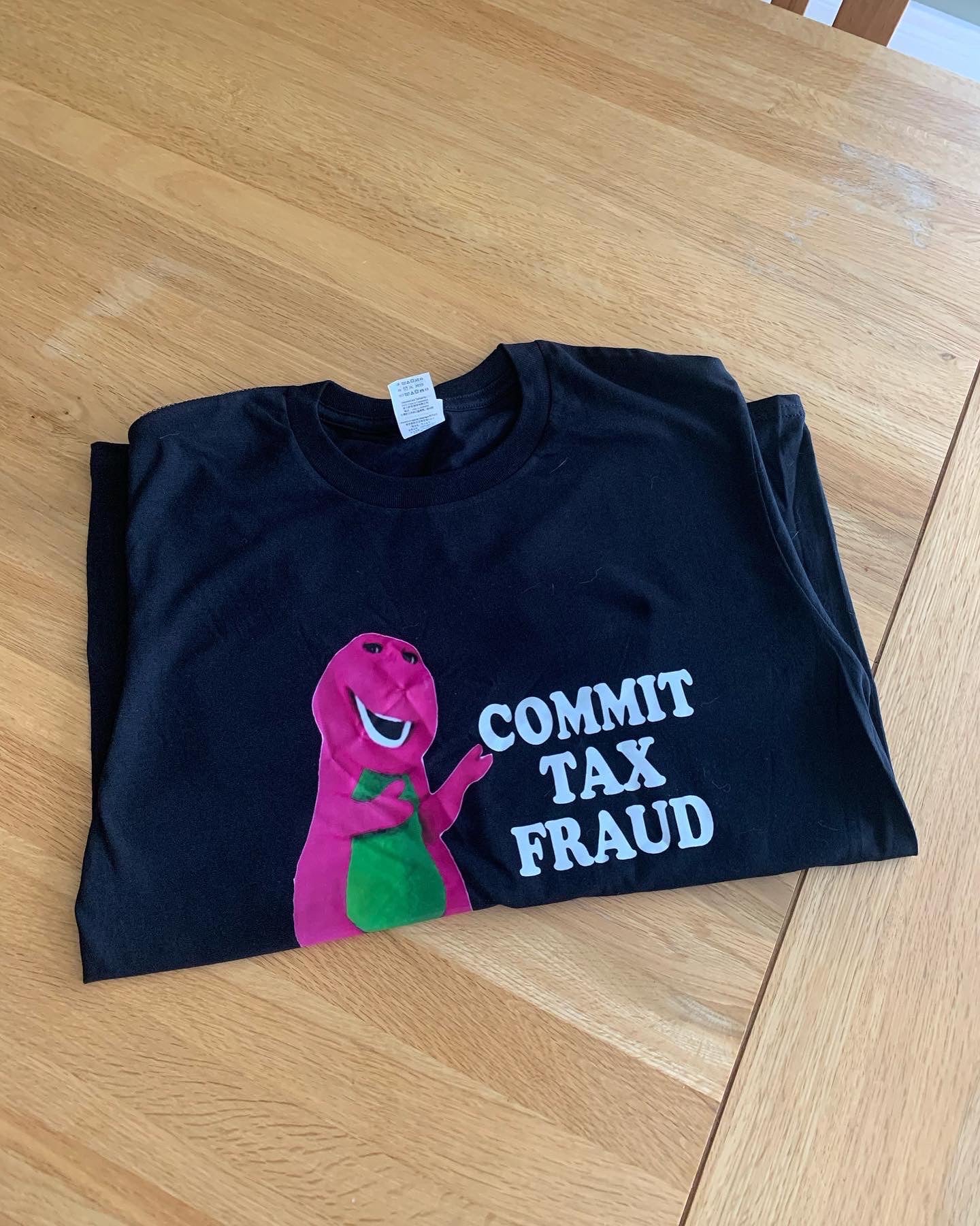 Barney “Commit Tax Fraud” Black Graphic Tee