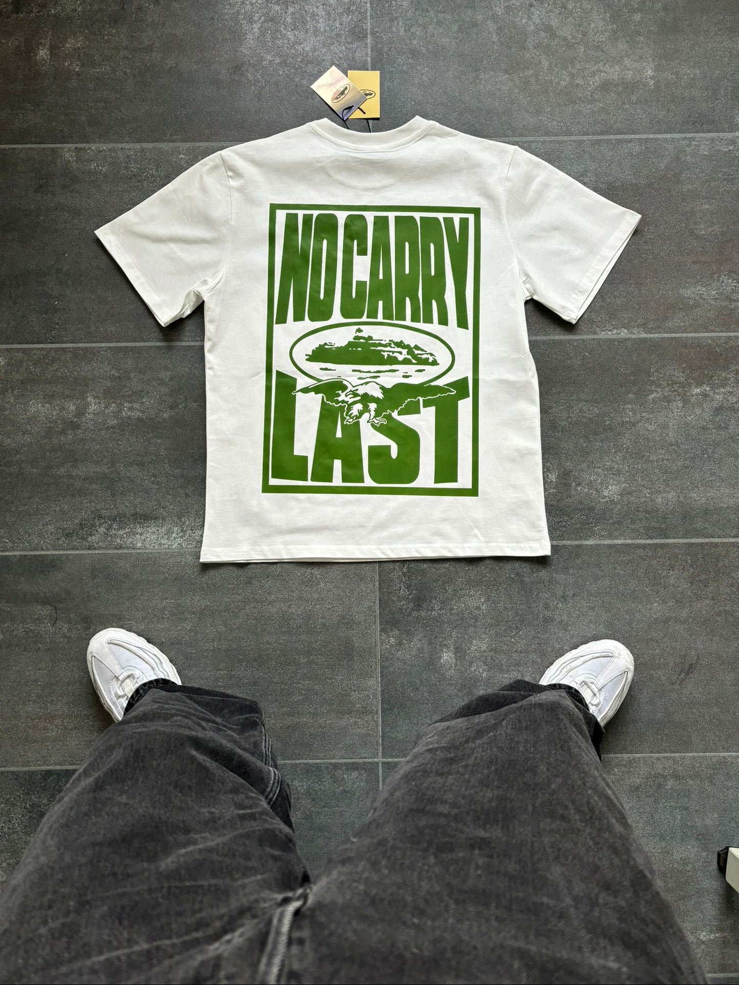 Corteiz White & Green "No Carry Last" Graphic Tee