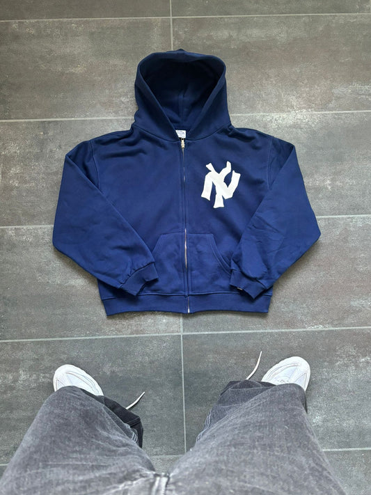 Akimbo Navy Cropped Zip Up Hoodie