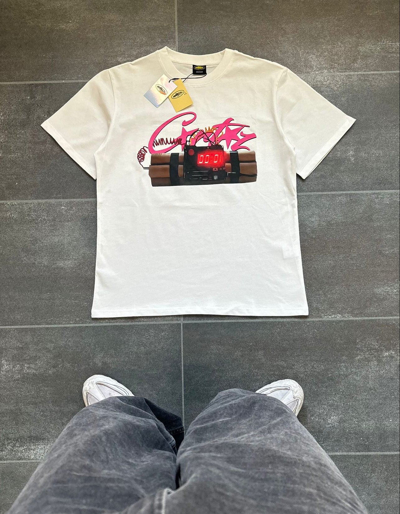 Corteiz White & Pink "No Time 4 Luv" Graphic Tee