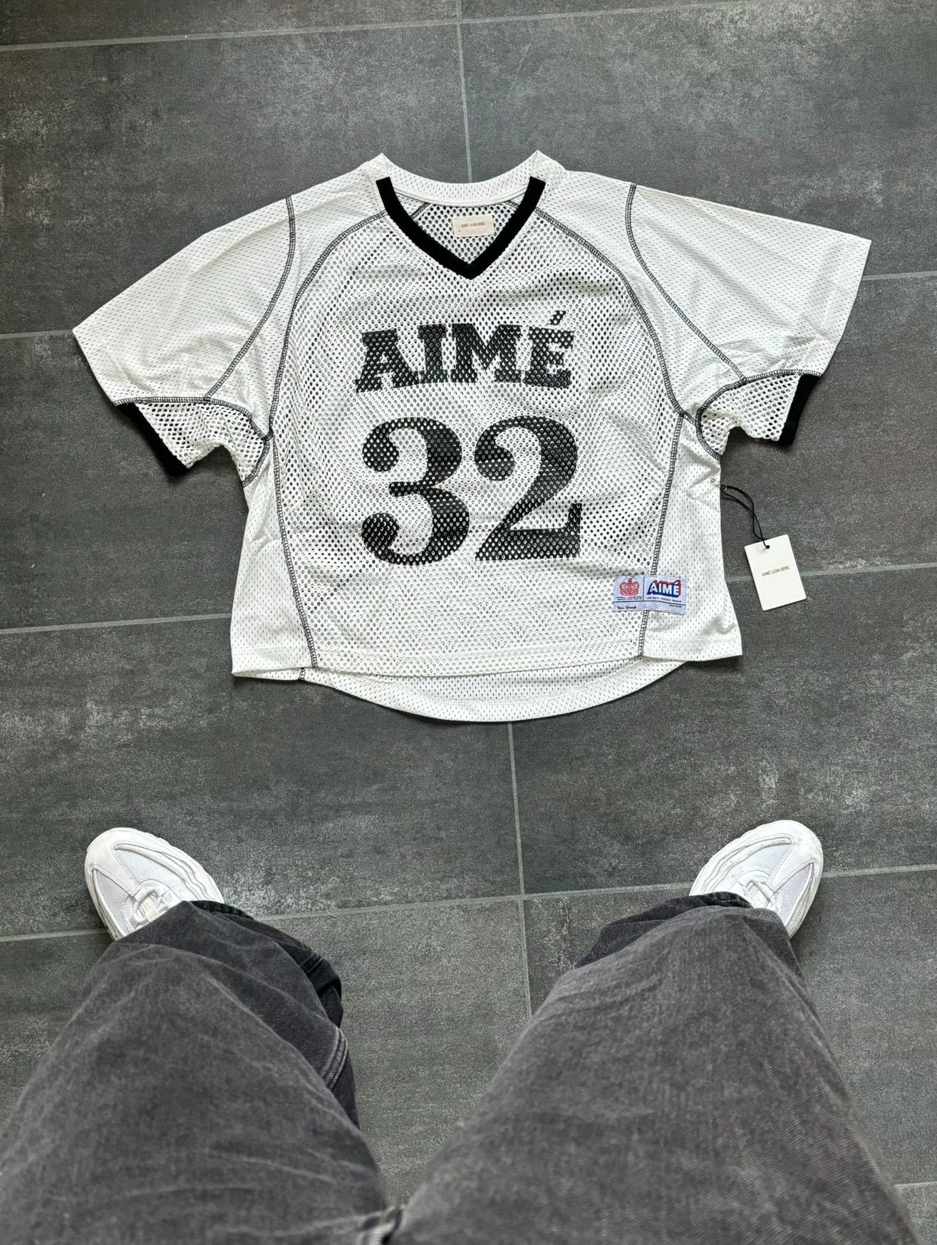 ALD Grey & Black Cropped Netted Jersey