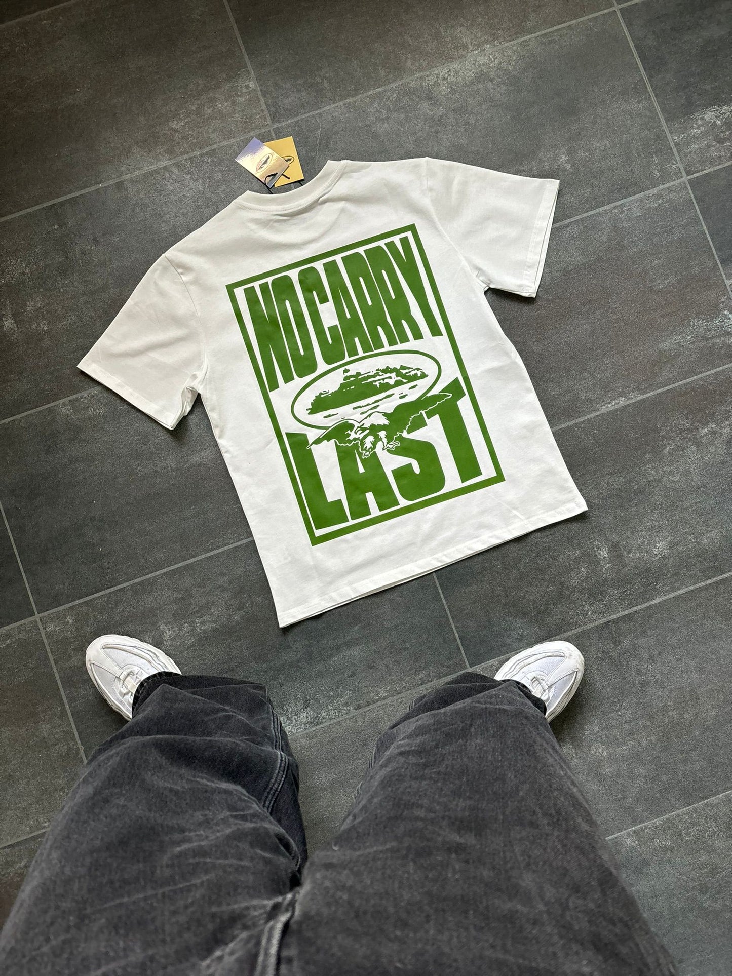 Corteiz White & Green "No Carry Last" Graphic Tee