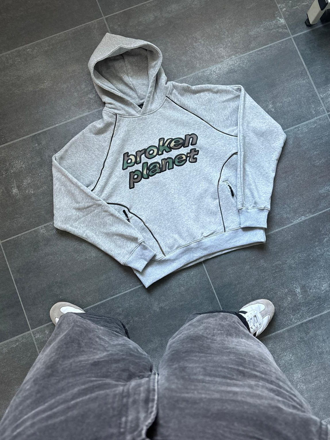 Broken Planet Grey & Camo Graphic Tee