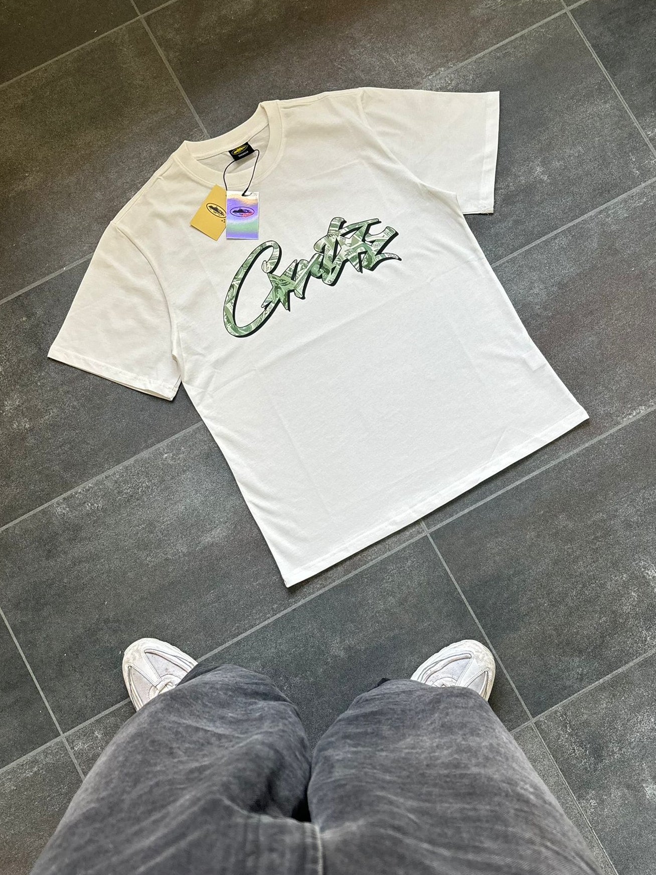 Corteiz White & Green Money Graphic Tee