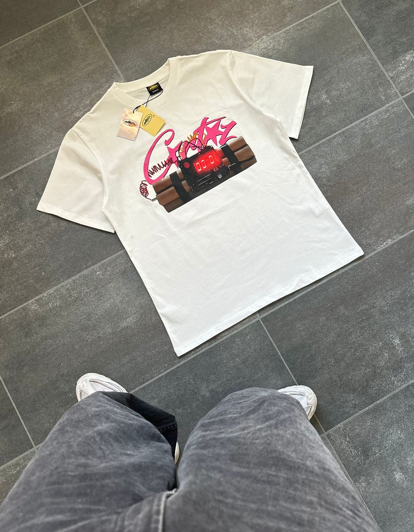 Corteiz White & Pink "No Time 4 Luv" Graphic Tee