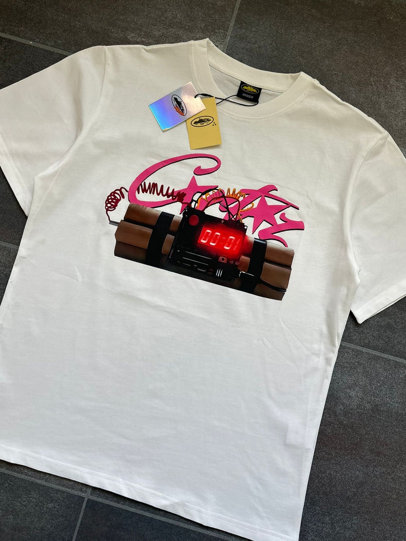 Corteiz White & Pink "No Time 4 Luv" Graphic Tee
