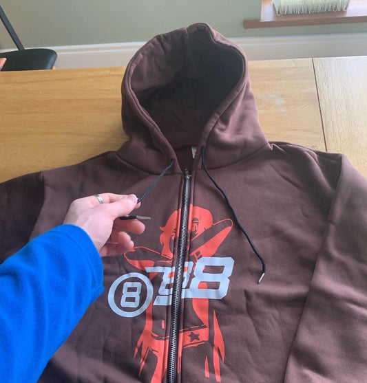 Brown Custom Graphic Full zip Hoodie