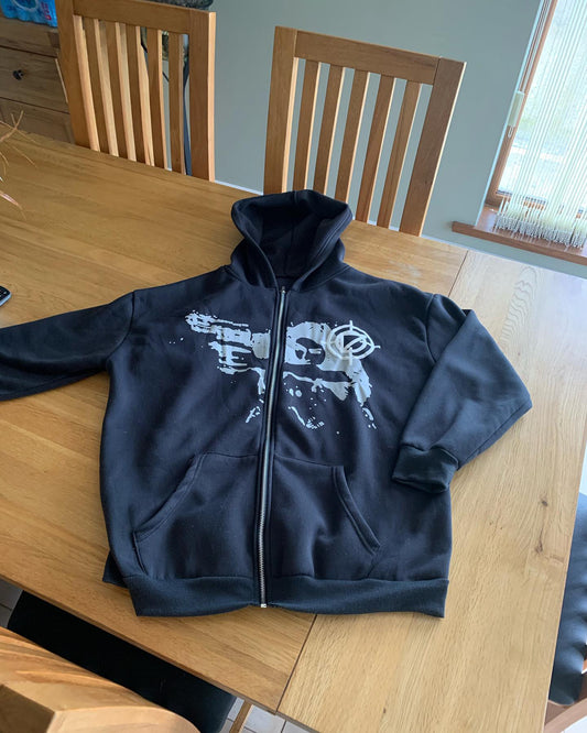 Black Custom Graphic Full Zip Hoodie