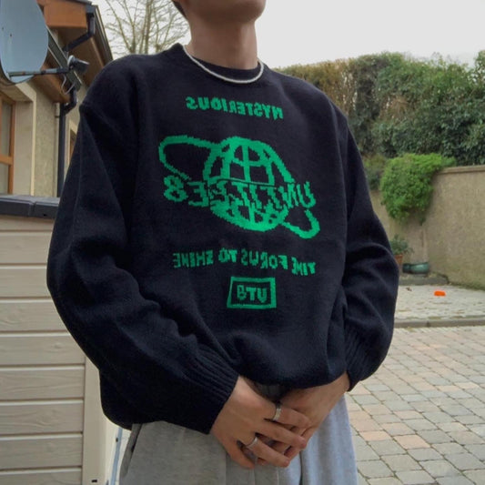 Black Oversized Time For Us To Shine Graphic Sweatshirt